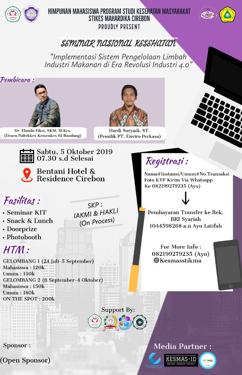 Seminar Nasional Kesling 2019 STIKes Mahardika Cirebon, Yuk Daftar!