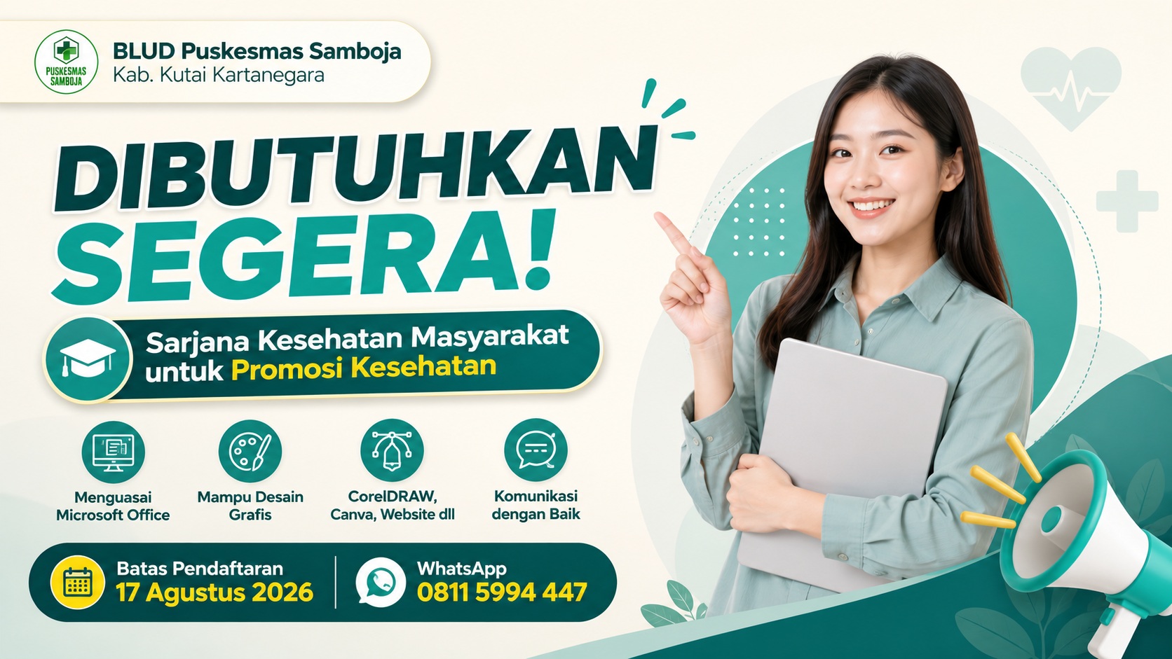 BLUD Puskesmas Samboja Buka Lowongan Kerja Promosi Kesehatan untuk Sarjana Kesehatan Masyarakat, Simak Persyaratannya!