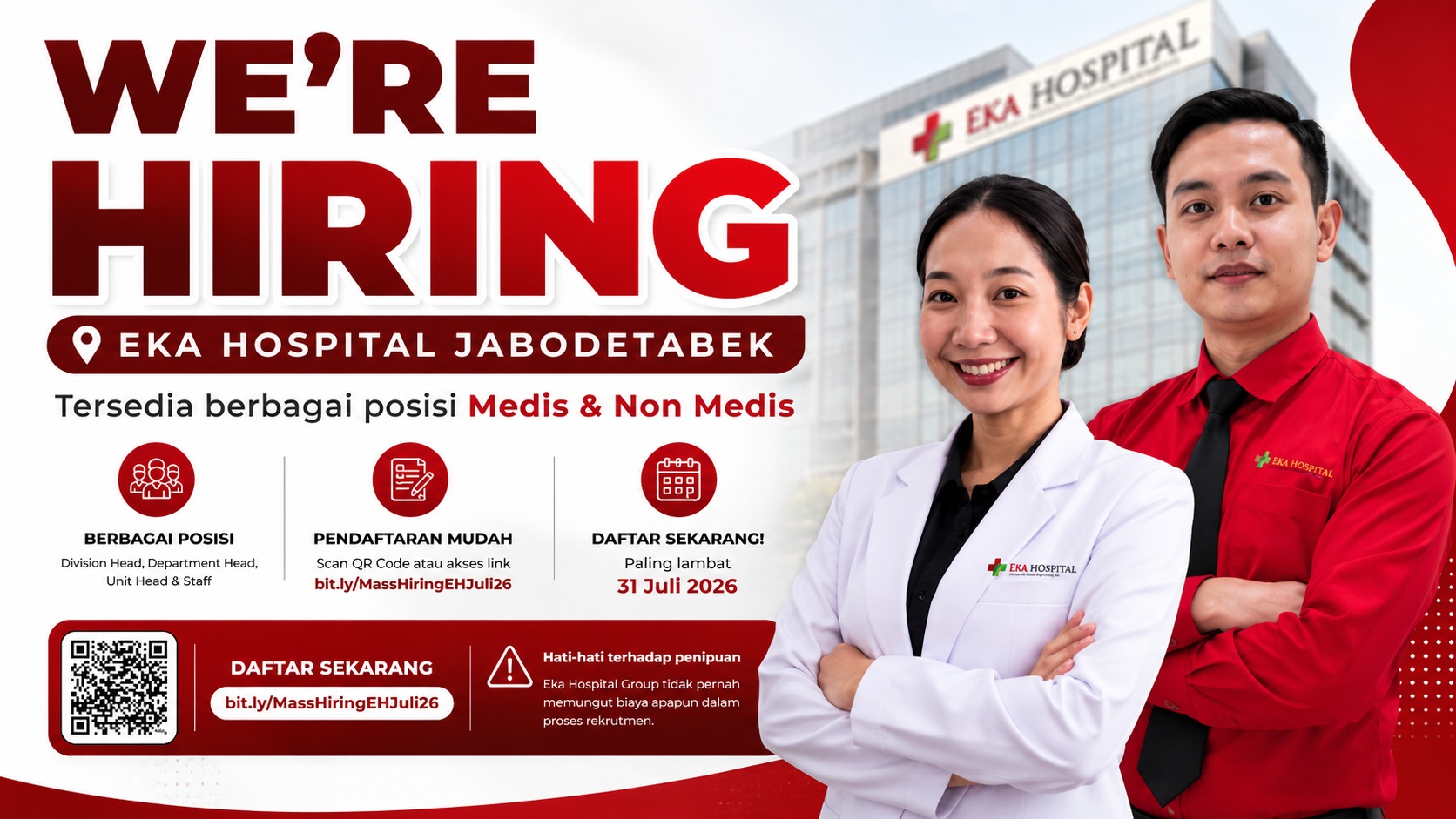 Eka Hospital Jabodetabek Buka Lowongan Kerja Besar-Besaran Juli 2026, Simak Posisi dan Cara Daftarnya