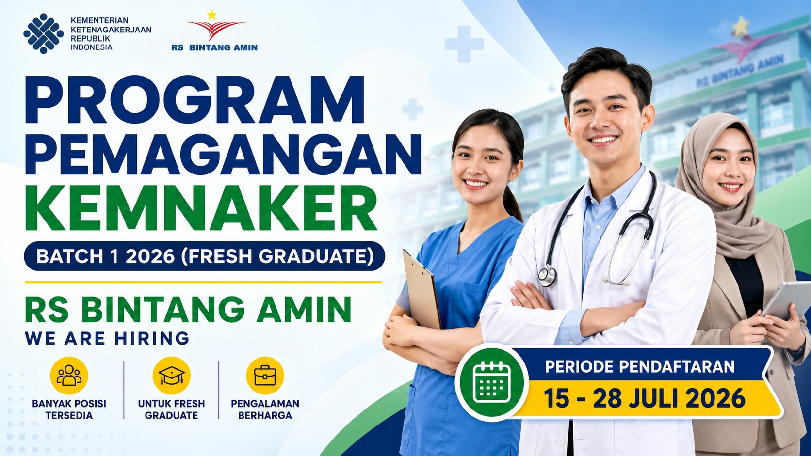 RS Bintang Amin Buka Program Pemagangan Kemnaker Batch 1 Tahun 2026 untuk Fresh Graduate, Simak Posisi dan Cara Daftarnya