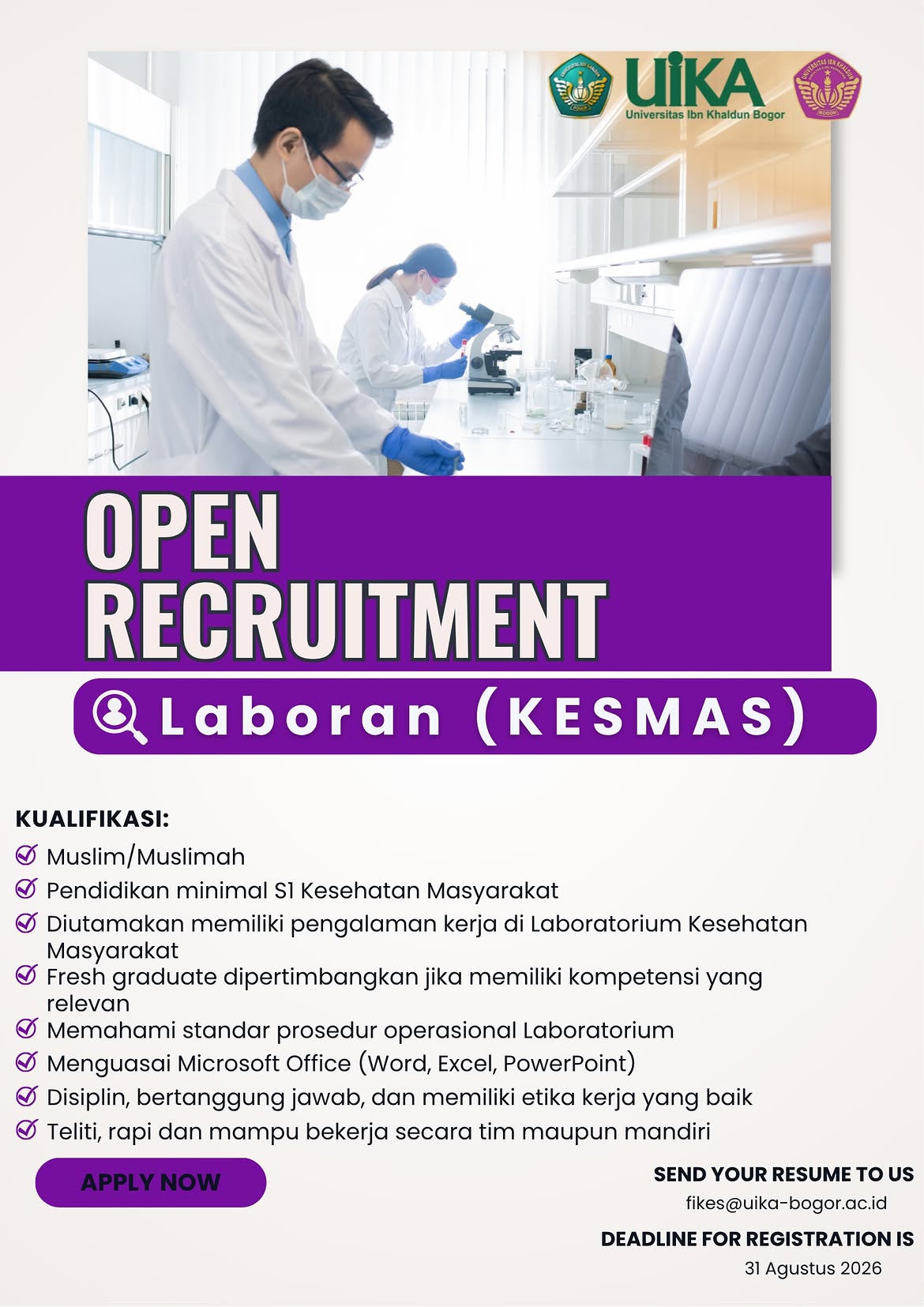 Open Recruitment Laboran Kesmas 2026